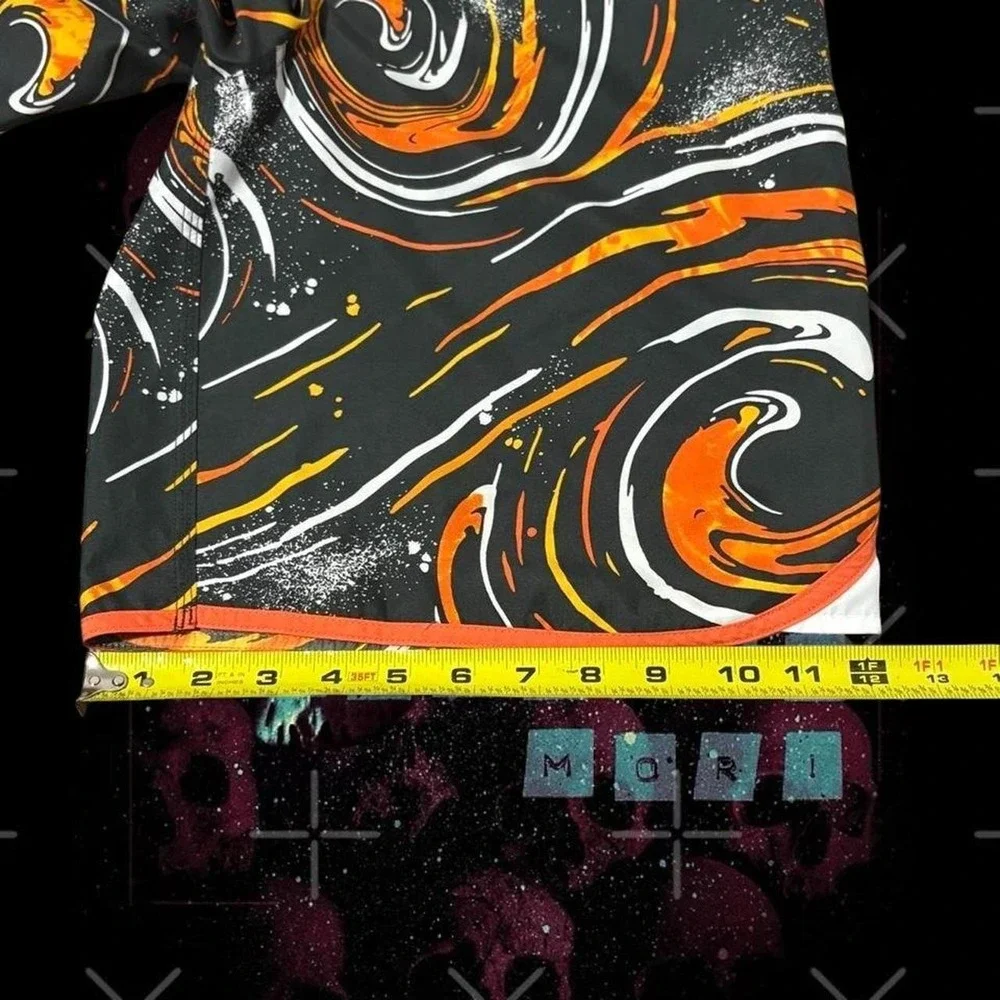 Vintage Y2K Nike Swim Trunks Orange Black Swirl Pattern Shorts XL